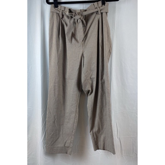 Loft‎ Paper Bag Waist Black Tan Herringbone Pattern Pants Women's Size Large - Picture 1 of 11